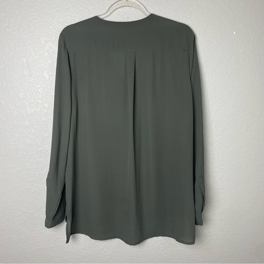 H&M Olive Green/ Charcoal Gray Women's Chiffon Button Down Blouse Size 12 - Picture 8 of 9